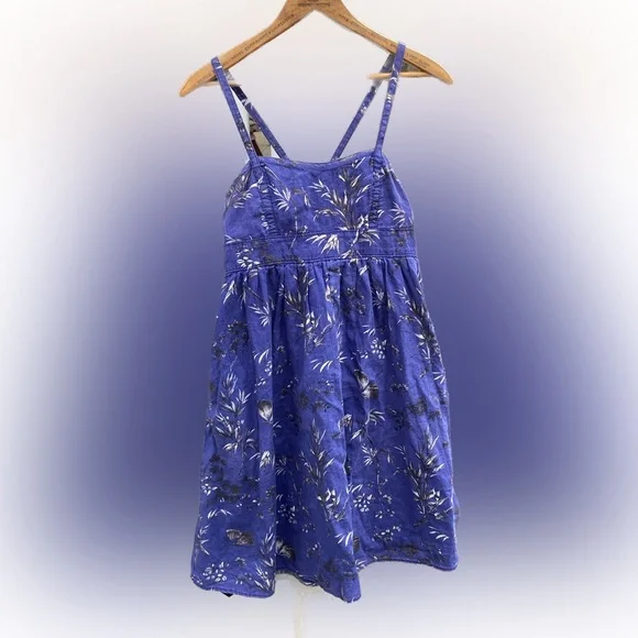 Gap Blue Linen Flora & Fauna Print Spaghetti Strap Mini Dress Women's Size S